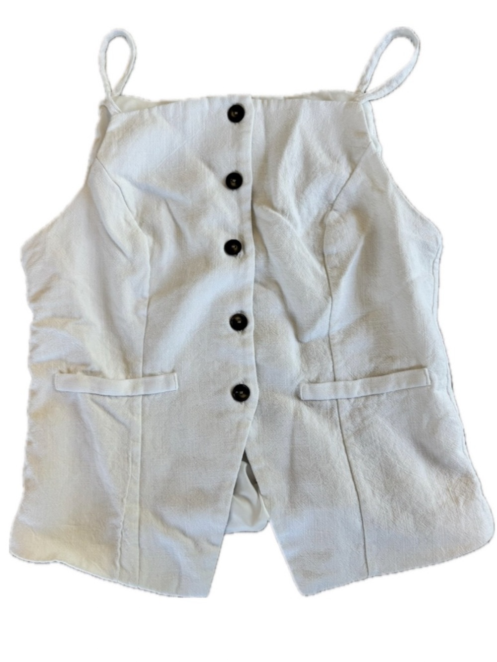 Monteau White Textured Vest Button-Front Spaghetti Strap Top M - Picture 2 of 8